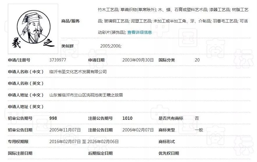 估值125万的“羲之”被拍卖，历史名人商标快要被抢光了！