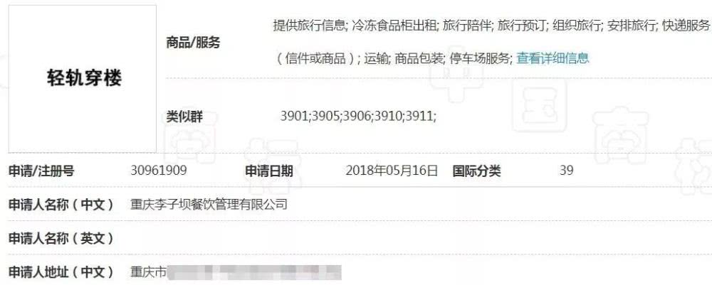 “轻轨穿楼”商标