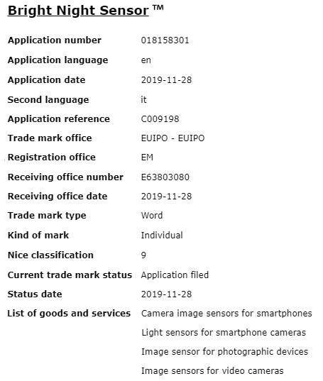 三星申请Bright Night Sensor商标