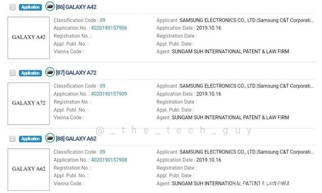 三星申请注册GALAXY A52、GALAXY A72等商标