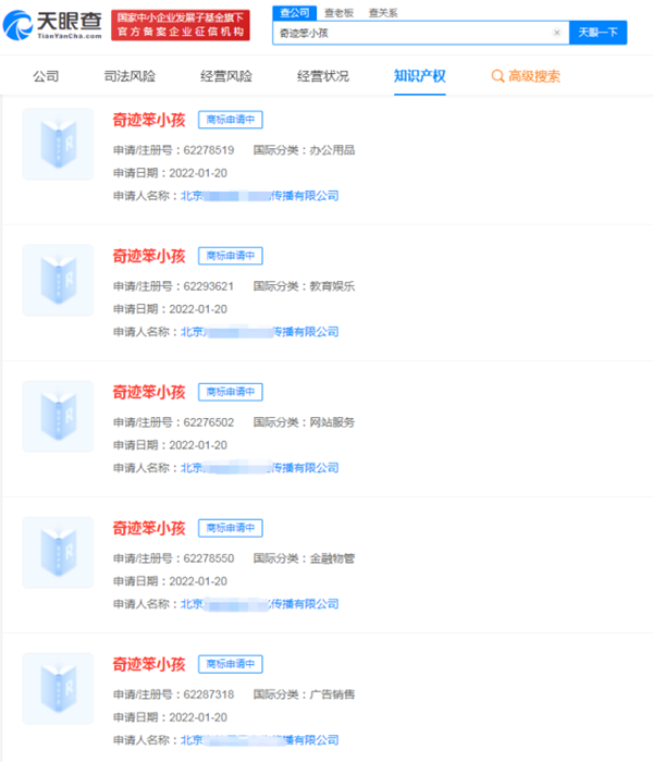 “奇迹笨小孩”商标被抢注