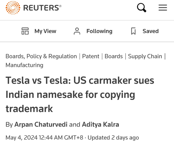 特斯拉起诉Tesla Power商标侵权